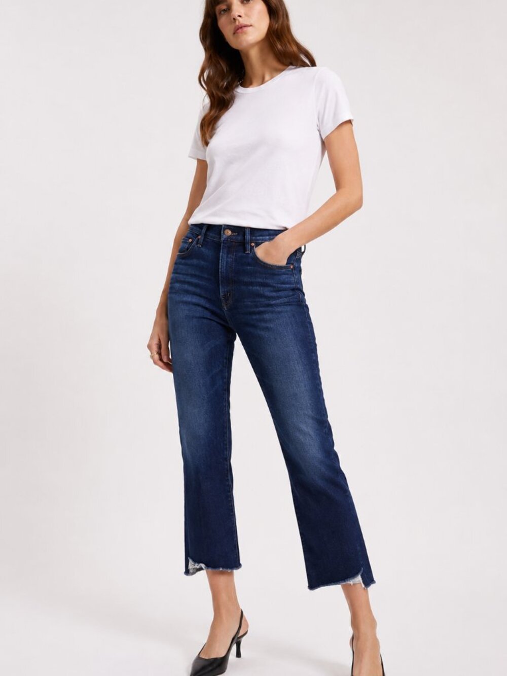 Mother SZ 25/2 The Insider Crop Step Fray Jeans Home Movies Wash Raw Hem